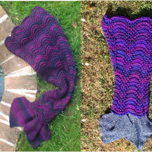 Adult / Teen / Child PDF Knitting Pattern for Mermaid Tail Blanket With Wavy Scales