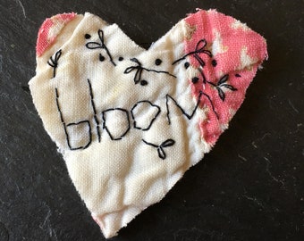 Handmade primitive mended heart bloom decorative patch textile worn cutter quilt art DIY brooch slow stitch mending rustic clothes repair