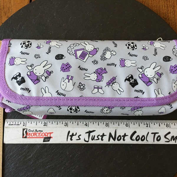 NOS Miffy lavender purple pencil case cosemetic canvas wallet clutch 2 zipper compartment kawaii cute bunny rabbit Mercis bv Dick Bruna gift