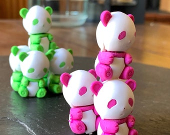 4 pink & white or 4 green and white Panda puzzle animal erasers kawaii cute eraser figurines party favors kids pinata basket filler craft