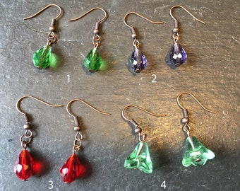 1+ NOS VTG Copper & glass facet bead teardrop or flower dangle drop ear wire earrings vintage simple sweet minimalist jewelry gift for her
