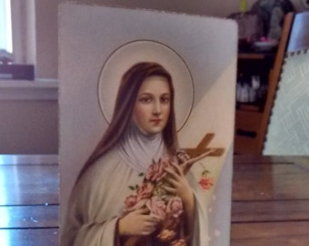 1 NOS VTG St Therese Lisieux Holy Card Little Flower blank back gold gilt Italy religious Saint alter shrine prayer card baptism craft gift