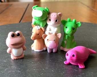 7 kawaii mignon animal figurine puzzle gomme joint hamster poney girafe vache cochon grenouille rose grn nuetral couleurs cadeau enfant artisanat unisexe