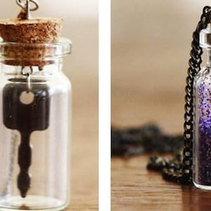 1 Mini love potion tiny empty wish glass bottle necklace pendants & bail DIY fairy dust poison party favors Easter birthday jewelry gift image 8