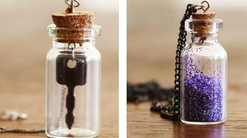 1 Mini love potion tiny empty wish glass bottle necklace pendants & bail DIY fairy dust poison party favors Easter birthday jewelry gift image 8