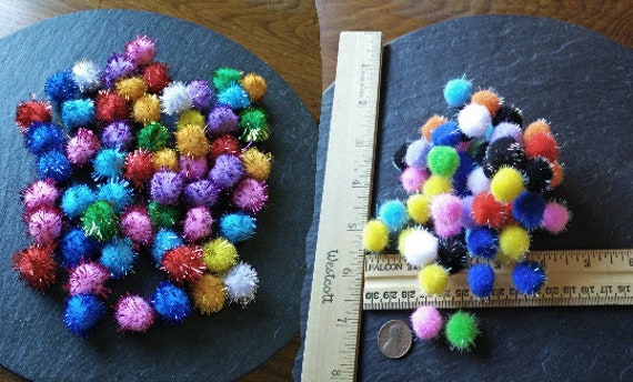 50 Tiny 1/23/4 Metallic Sparkly Pom Poms or Simple Plain No Tinsel