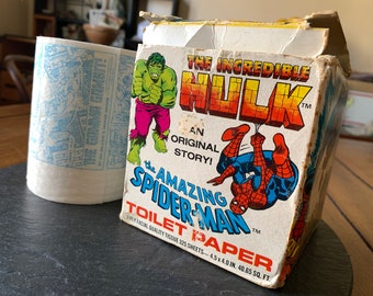 1 Spider Man Hulk Gamma Gambit toilet roll & box or original comic story paper strip VTG 70 promo novelty ultimate fan collector unisex gift