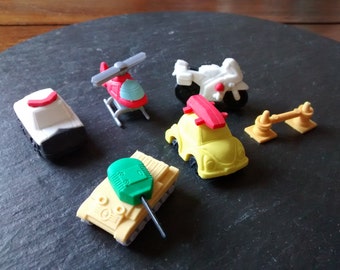 CHOOSE kawaii cute puzzle vehicles military army tank police car erasers boy toys eraser party favors kids craft July 4th supply