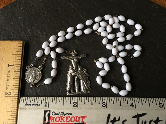 Vtg lot plastic rosary making craft parts blue white beads off white  crucifix