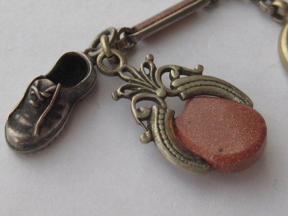 Art deco metal goldstone pocket watch chain and s… - image 3