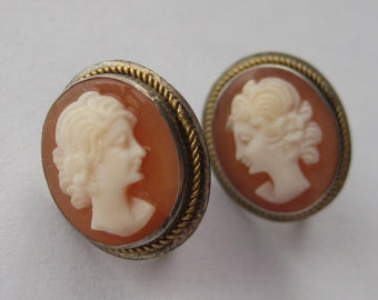 Vintage 800 silver cameo earrings