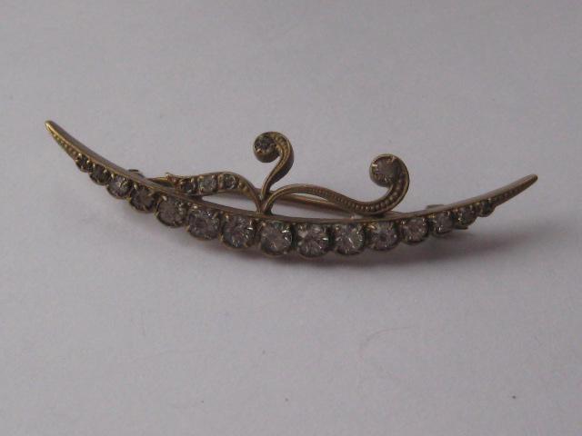 Pretty Edwardian paste crescent moon brooch