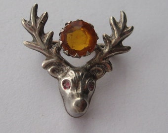 Small sterling silver paste stag brooch