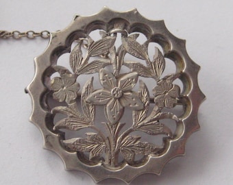 Victorian pierced  silver metal flower brooch