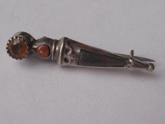Small sterling silver agate citrine Scottish dirk brooch