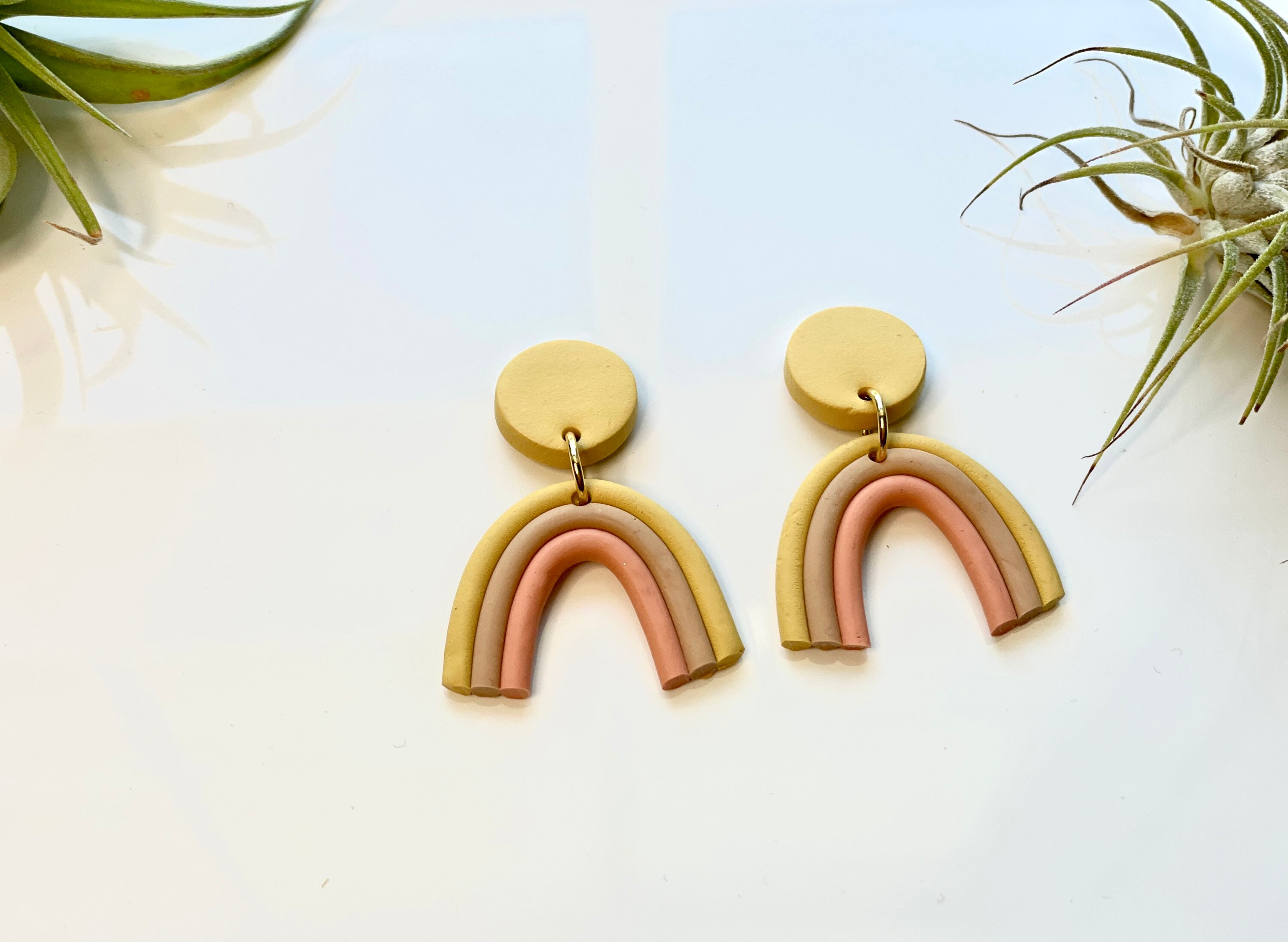 Modern Minimalist Earrings Geometric Earrings Warm Rainbow Earrings with Stud