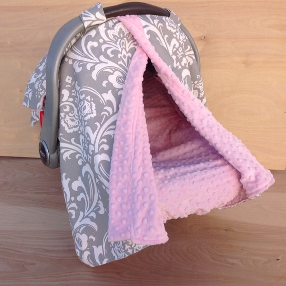 Canopy Blanket Car Seat Baby Cover Grey Damask Bubblegum Custom