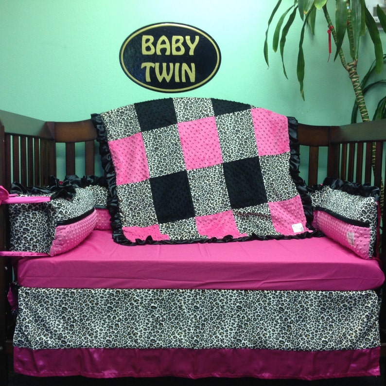 Crib Set 4pcs Nursery Bedding Cheetah Dblack Fuschia Etsy
