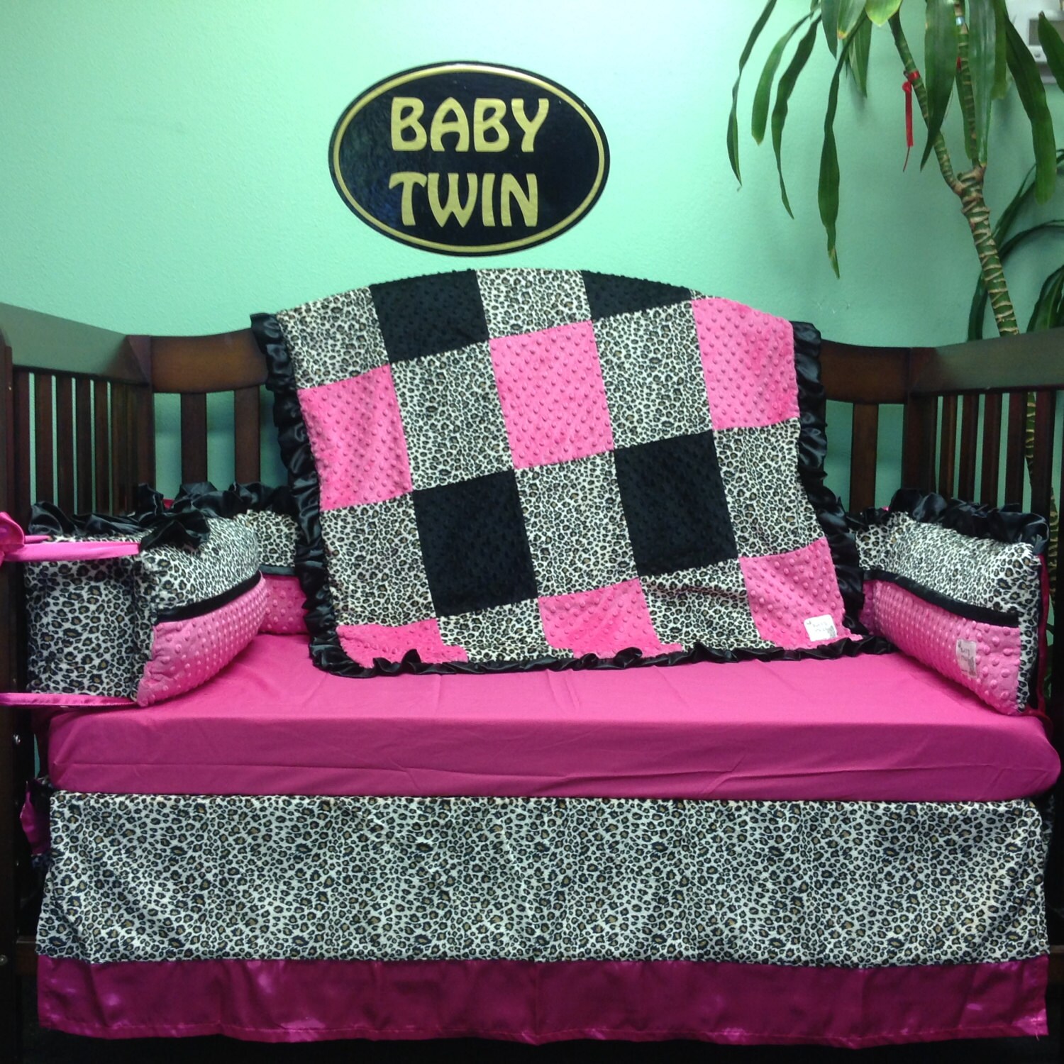 Crib Set 4pcs Nursery Bedding Cheetah Dblack Fuschia Etsy