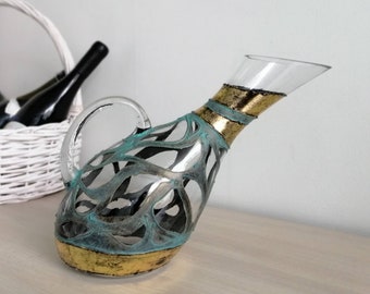 Tilted Wine Decanter with Handle, Antique Style Wine Carafe, Hand Painted, Luxury Gift, Personalized