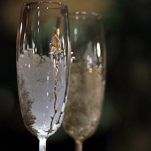 Wedding Champagne Flutes With Gold Rose, Personalized Elegant Wedding Glasses, set of 2 image 3