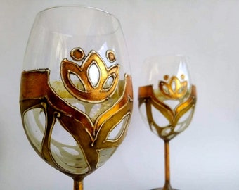 Spring Wine Glass, Wine Glass with Tulip, Copper Wine Glass,Antique style , Crystal
