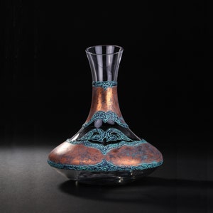 Cadeau de mariage en cuivre, carafe à vin, cadeau de 7e anniversaire, carafe à vin de style antique peinte à la main, cadeau de luxe personnalisé