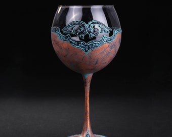 Copa de vino tinto, copa de vino de cobre, regalo de séptimo aniversario, regalo de boda de cobre, estilo antiguo, copas de vino, personalizadas