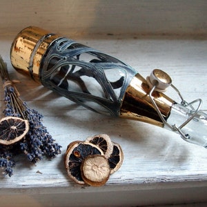 Antique Syle Bottle, Hand Pinted Bottle, Vintage Style Bottle, Decorative Bottle,  Unique Home Decor Gift, Gold And Blue Bottle