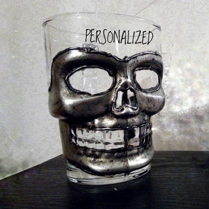 Halloween Skull Mok, Bone Handle Mok, Grote Glazen Mok, Halloween Cadeau, Handbeschilderde Zilveren Mok, Gepersonaliseerd, 1 st