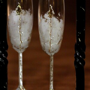 Wedding Champagne Flutes With Gold Rose, Personalized Elegant Wedding Glasses, set of 2 image 6