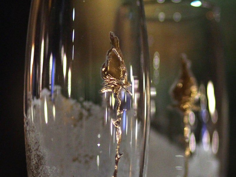 Wedding Champagne Flutes With Gold Rose, Personalized Elegant Wedding Glasses, set of 2 image 4