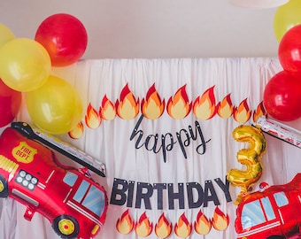 Firetruck Birthday Wall Flames - Firetruck Birthday – Baby Shower Décor - Firetruck Party Décor – Firetruck Themed - Fireman Themed