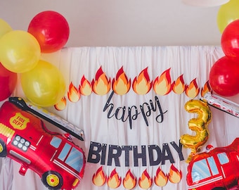 Firetruck Birthday Wall Flames - Firetruck Birthday – Baby Shower Décor - Firetruck Party Décor – Firetruck Themed - Fireman Themed