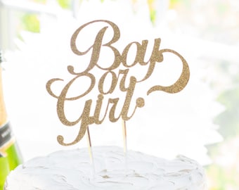 Cake Topper, He or She, Boy or Girl, Gender Reveal, Baby Shower Decoration, Shower Toppers, Surprise, Cake Decorations, gold glitter