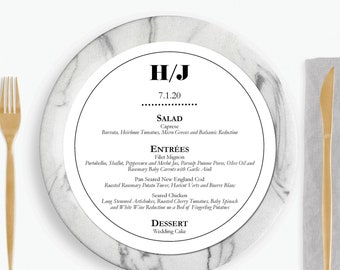 Circle Wedding Menu – Plated Dinner Menu – Wedding Menu – Wedding Reception Décor – Wedding Program