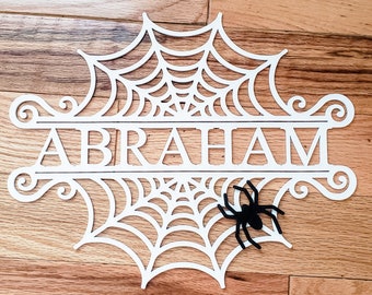 Custom Name Sign, Halloween Decor, Hocus Pocus Room Decor, Wooden Name Sign, Spiderweb decor