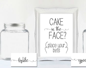 Cake in Face Honeymoon Fund Sign - Bride or Groom Wedding Cake Sign Sign - Wedding Ceremony Sign - Reception Ceremony Décor