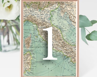 Travel Map Wedding Table Numbers Digital (1 to 22) - Travel Theme Wedding - Adventure Theme  - Globe Wedding Décor - Map Décor