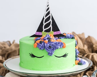 Witch Unicorn Cake Topper – Halloween Unicorn Theme Party  – Glitter Party Décor – Unicorn Birthday Décor – Unicorn Party Decor