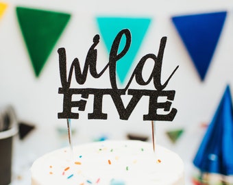 Wild Five Cake Topper, 5th fifth birthday cake toppers, Baby Shower cake topper, Jungle Theme Party Decor, Woodlands Theme Party Decor