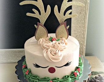 Reindeer Cake Topper, Christmas cake toppers, Holiday cake topper, Rudolf, Gold cake topper, Christmas cake decorations