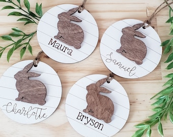 Personalized Easter Basket Tags, Wooden Easter Bunny, Easter Tags, Easter Basket