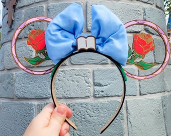 Enchanted Rose, Beauty and the Beast Minnie Ears, Minnie Ears, Disney Headband, Belle Headband