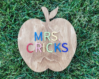 Custom Name Sign, Teacher Gift, Teacher Apple Sign, Classroom Sign, Wooden Name Sign, Classroom Wall Art