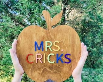 Custom Name Sign, Teacher Gift, Teacher Apple Sign, Classroom Sign, Wooden Name Sign, Classroom Wall Art