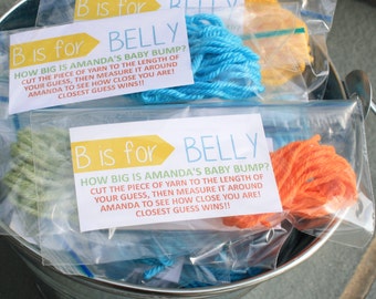 Pregnant Belly Measuring Game: Baby Shower 'B is for Belly' Activity - Assembled Bags for Bump Guessing Fun