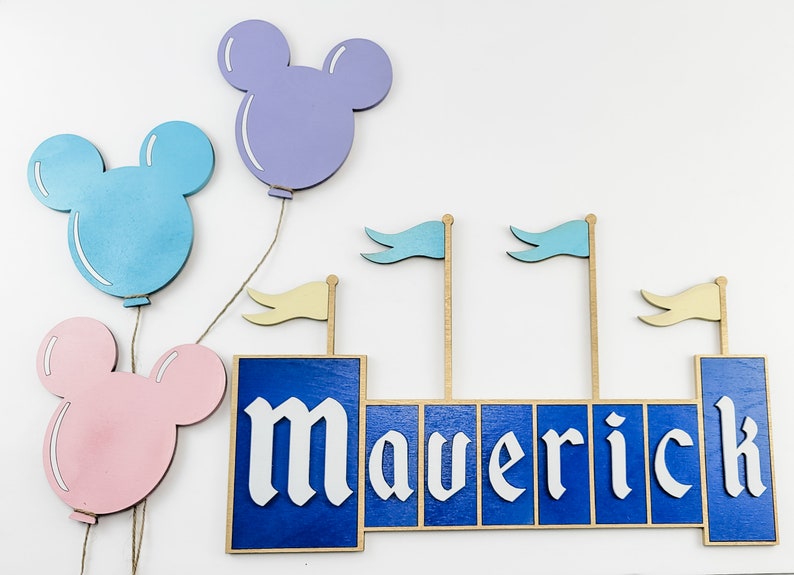 Mickey Balloon Wall Decor, Themepark Sign, Kids Room Decor, Baby Name Sign, Balloon Decor image 2