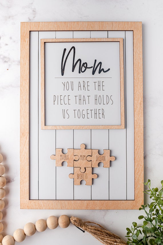 SDJMa Personalized Mom You are The Piece That Holds Us Together Puzzle Sign  , Personalized Wooden Art Craft, Happy Mothers Day Gift,Mother's Gifts For  From Daughter Son 