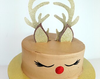 Reindeer Cake Topper, Christmas cake toppers, Holiday cake topper, Rudolf, Gold cake topper, Christmas cake decorations